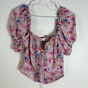 ASTR the Label Lace Floral Pink Puff Sleeve Top XL